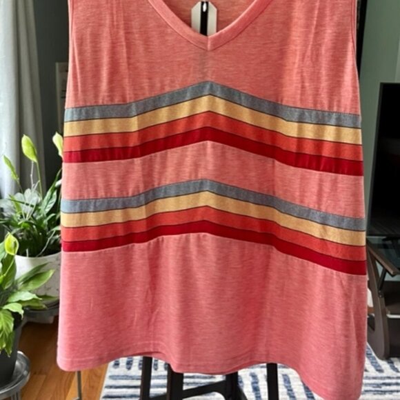 Saukole Women's V-neck Sleeveless Top Rainbow Stripes Pink Plus Size 1XL - Picture 5 of 16